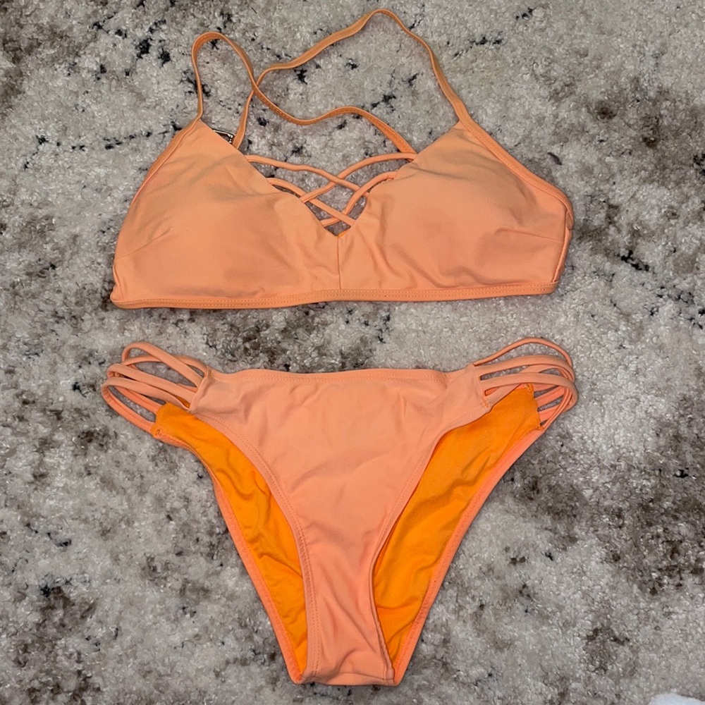 Express Peach & Orange Strappy Bikini Set